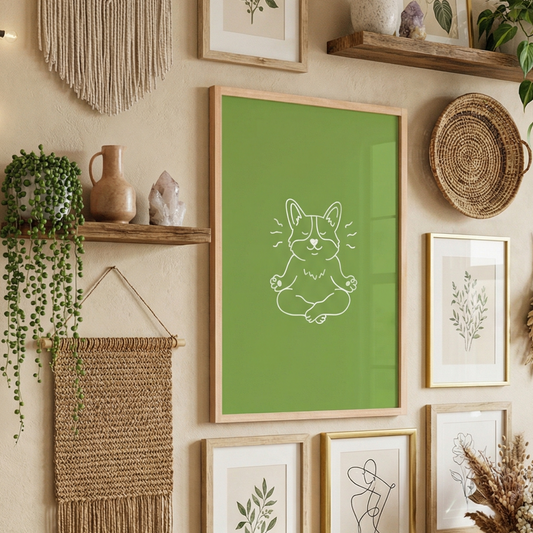 The "Pawsitive Vibes" Meditation Corgi Art Print